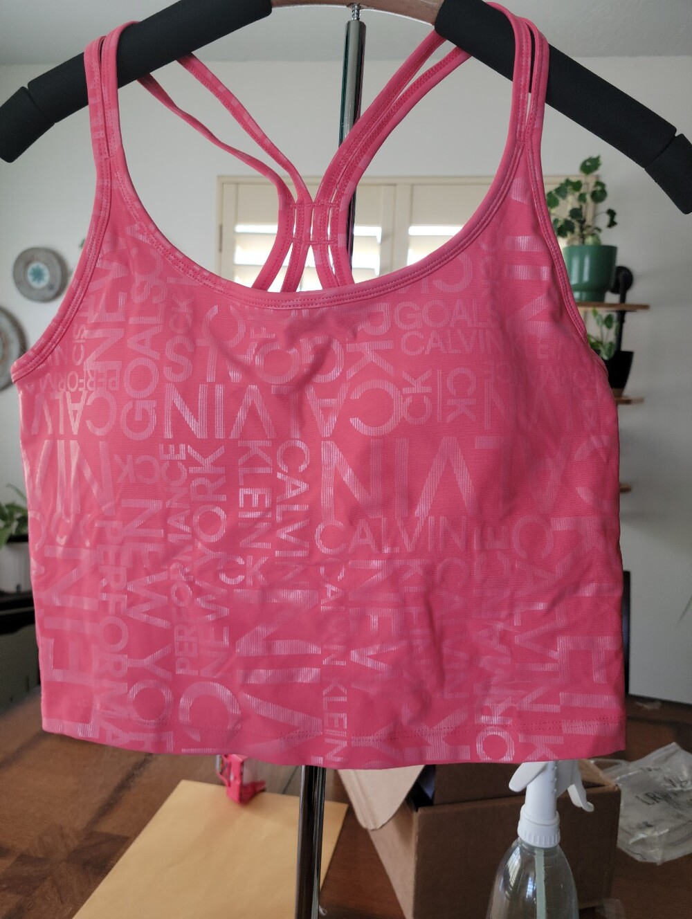 Calvin Klein Hot Pink Strappy Logo Crop Sports Bra